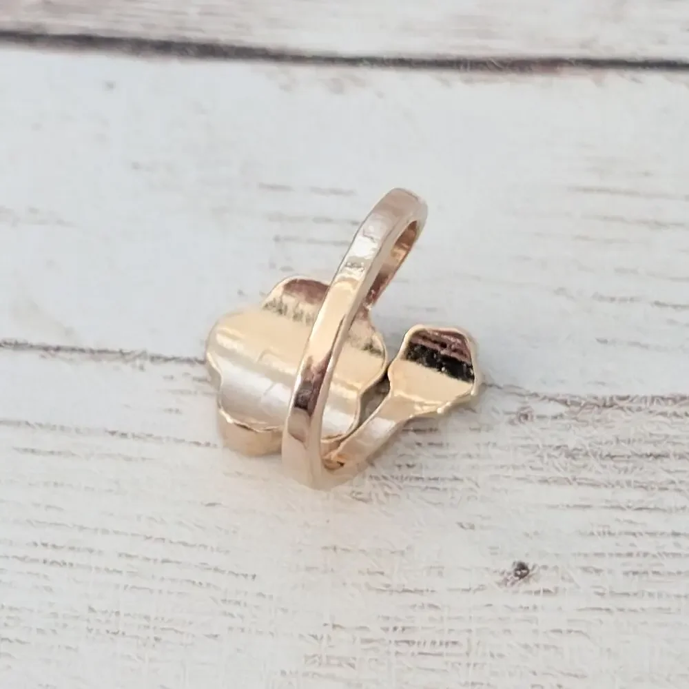 Gold Tone & Black Flowers Ring Size 6.5